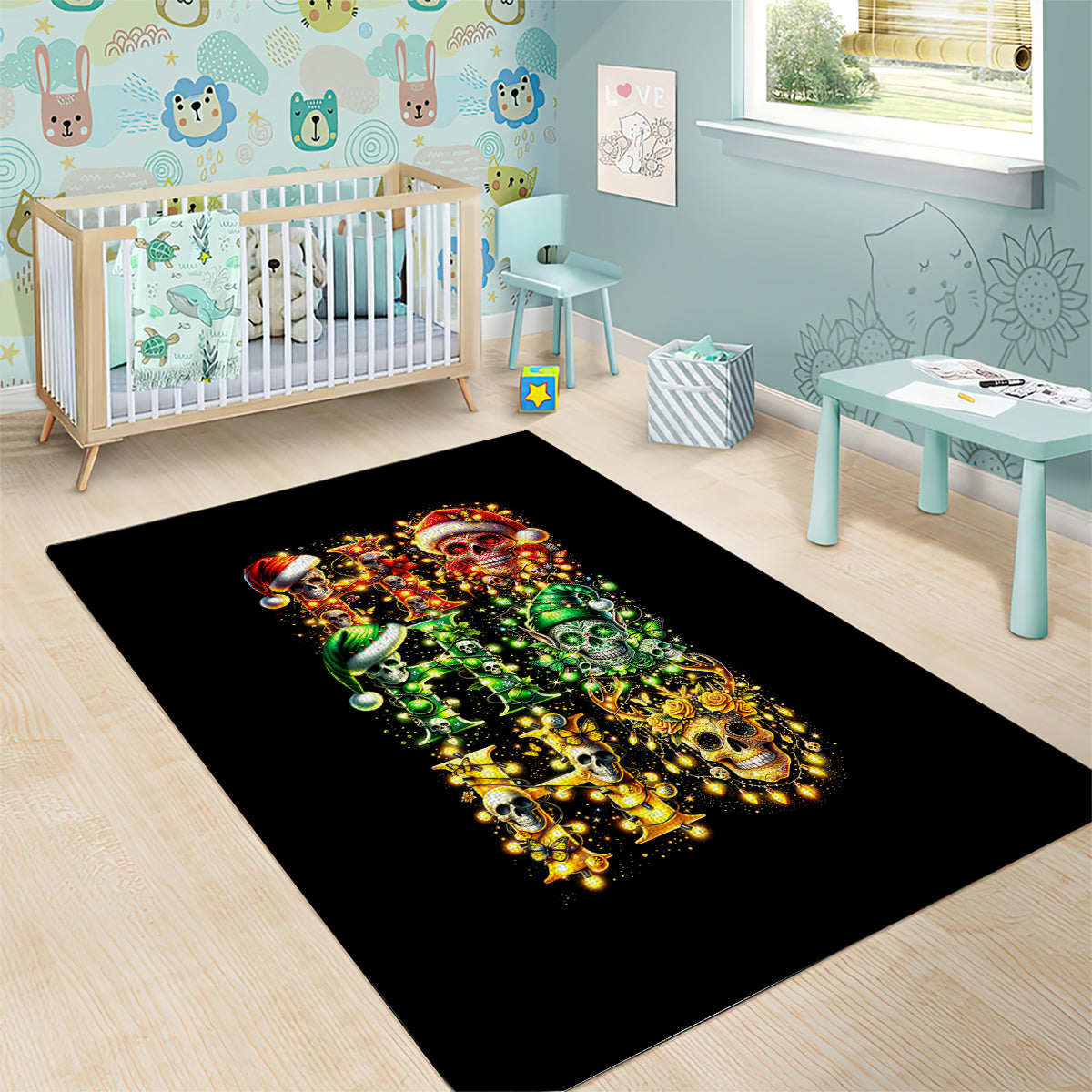 Sugar Skull Santa Area Rug Sugar Skull Ho Ho Ho - Wonder Print Shop
