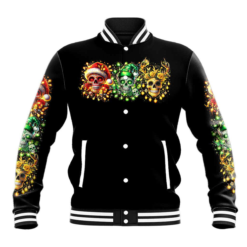 Sugar Skull Santa Baseball Jacket Sugar Skull Ho Ho Ho - Wonder Print Shop