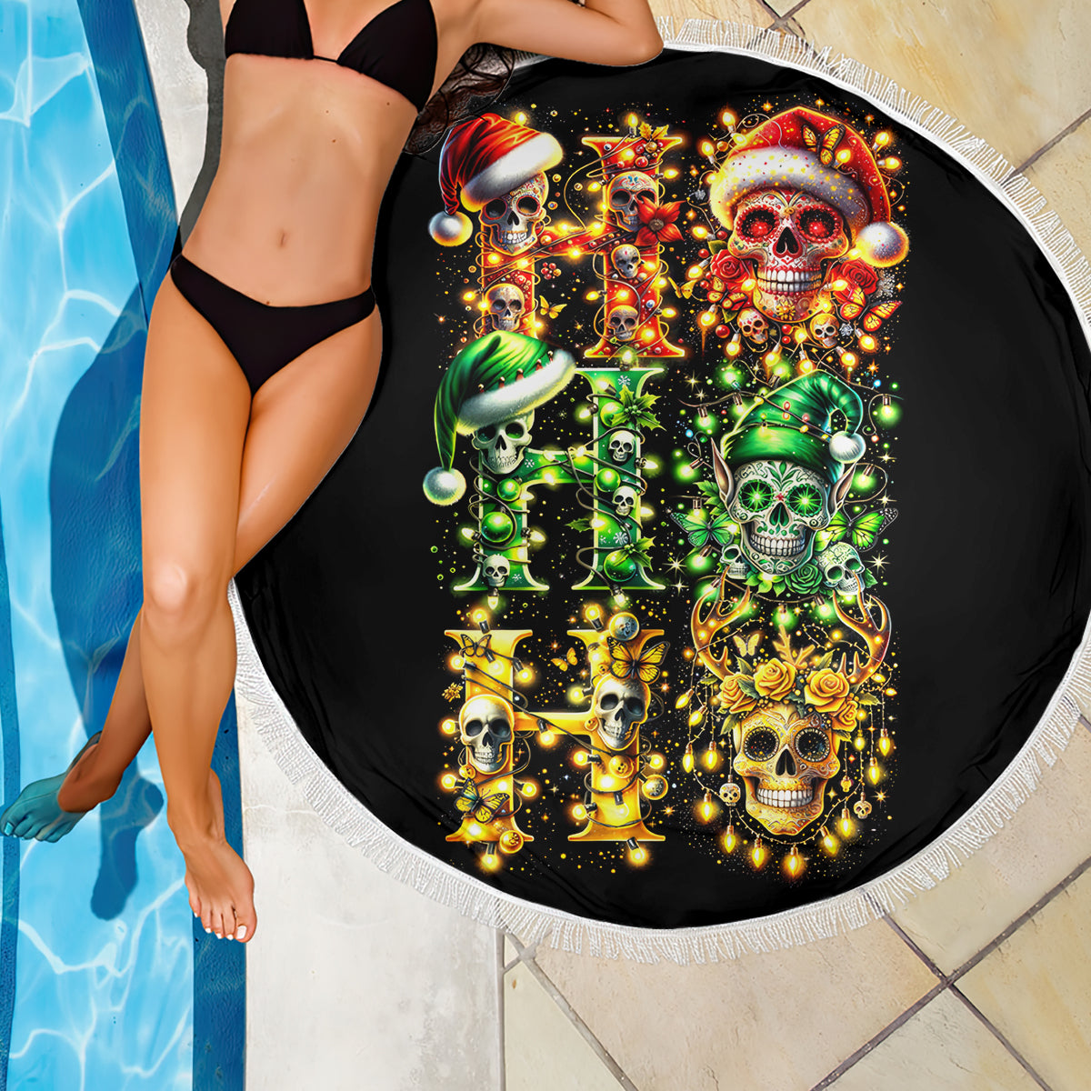 Sugar Skull Santa Beach Blanket Sugar Skull Ho Ho Ho - Wonder Print Shop