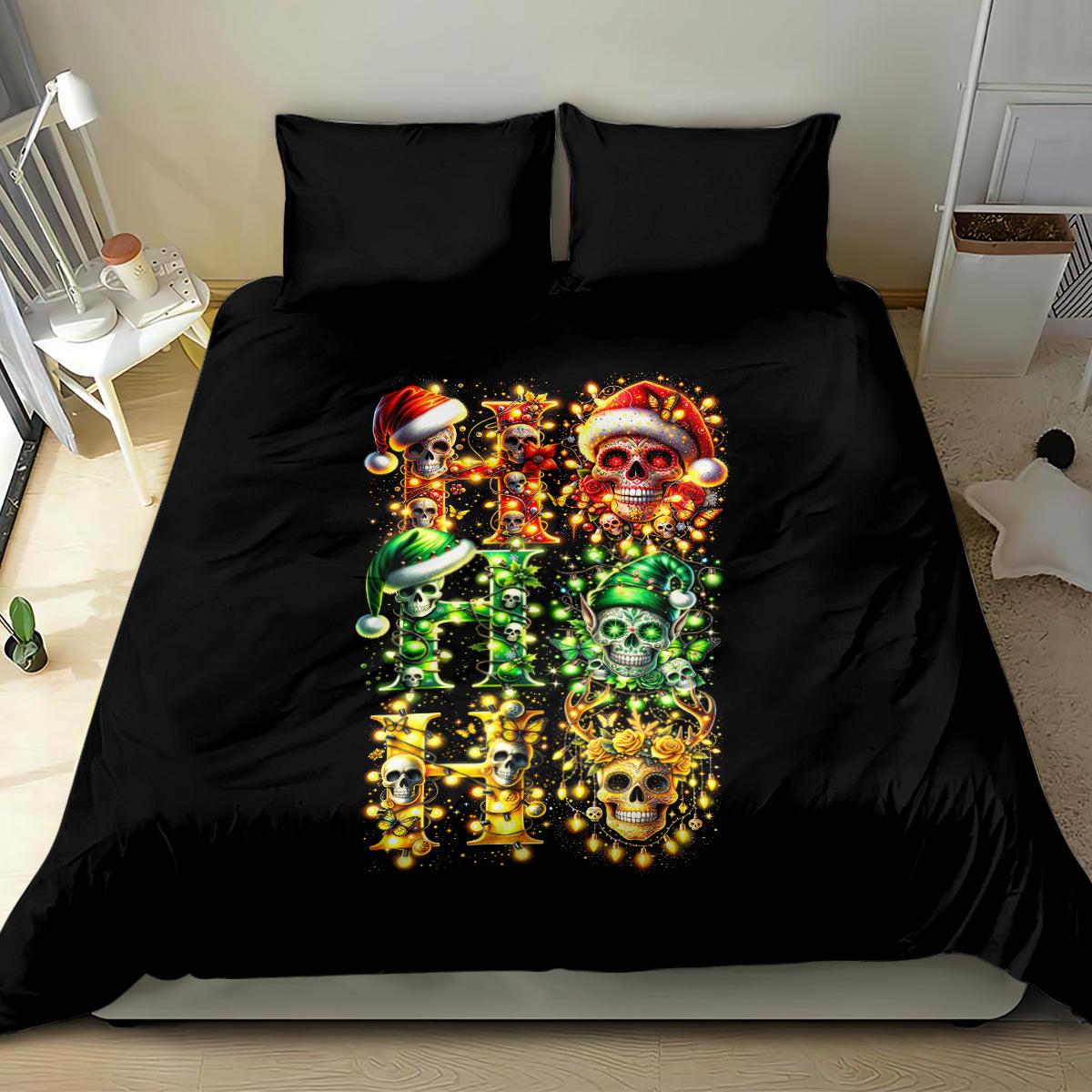 Sugar Skull Santa Bedding Set Sugar Skull Ho Ho Ho - Wonder Print Shop