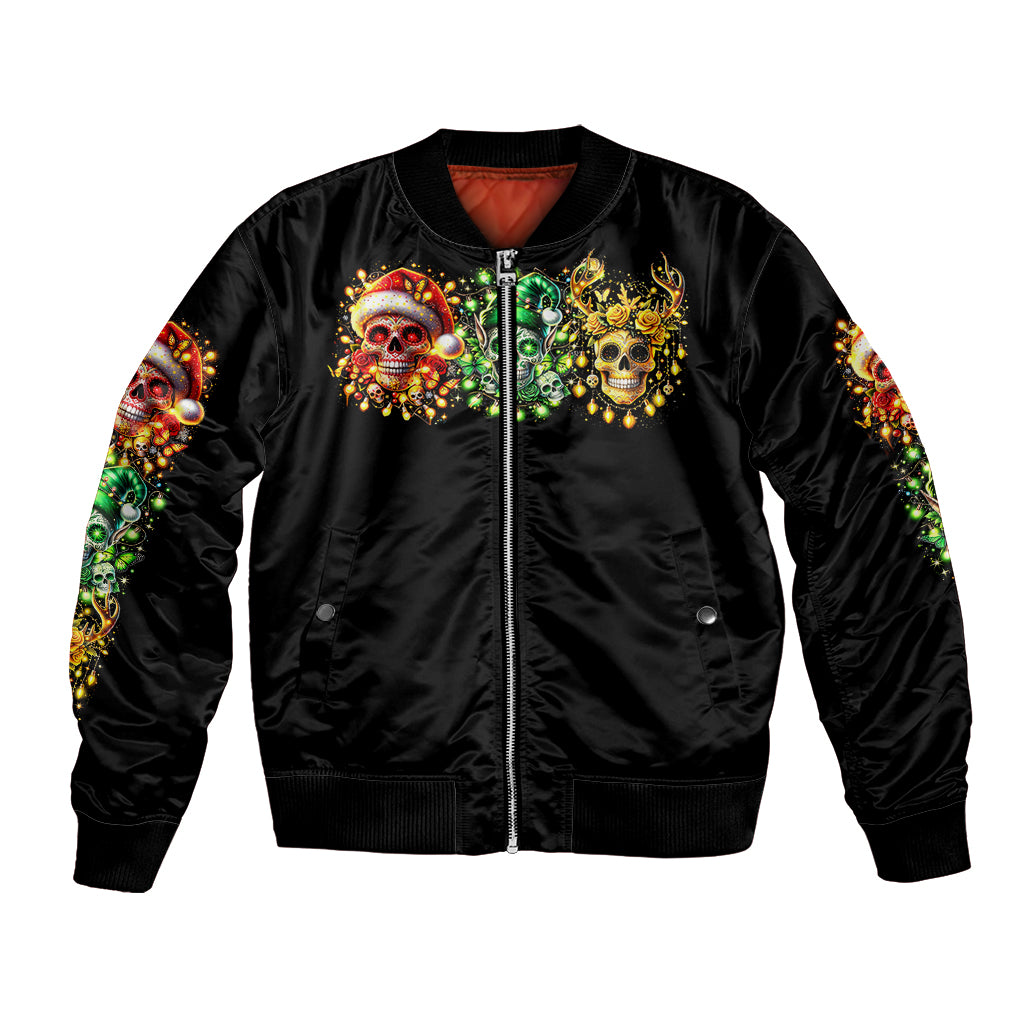 Sugar Skull Santa Bomber Jacket Sugar Skull Ho Ho Ho - Wonder Print Shop