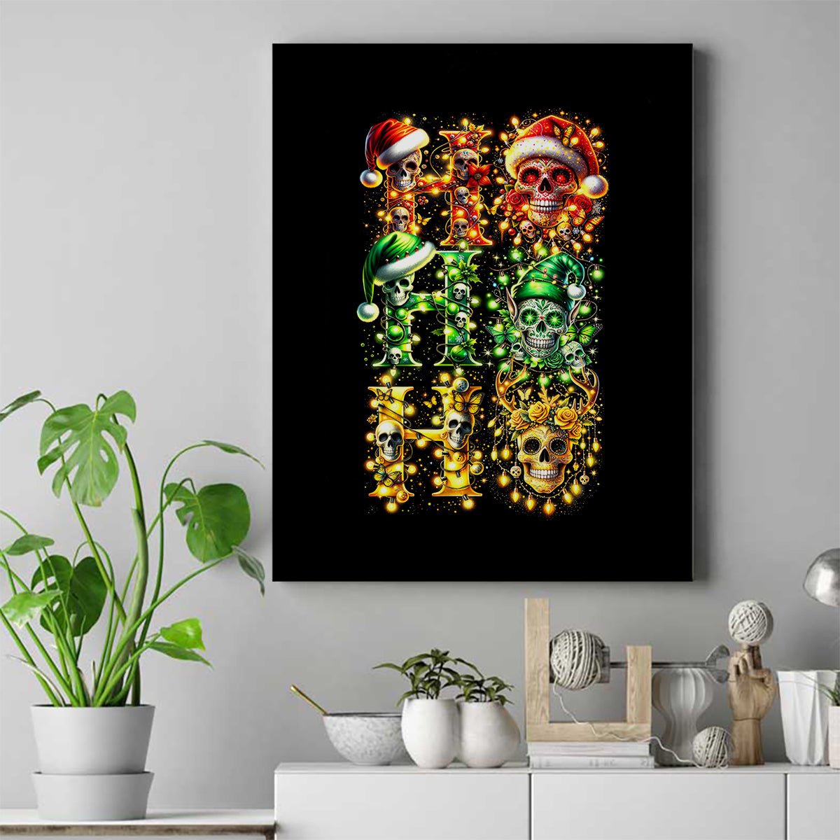 Sugar Skull Santa Canvas Wall Art Sugar Skull Ho Ho Ho - Wonder Print Shop