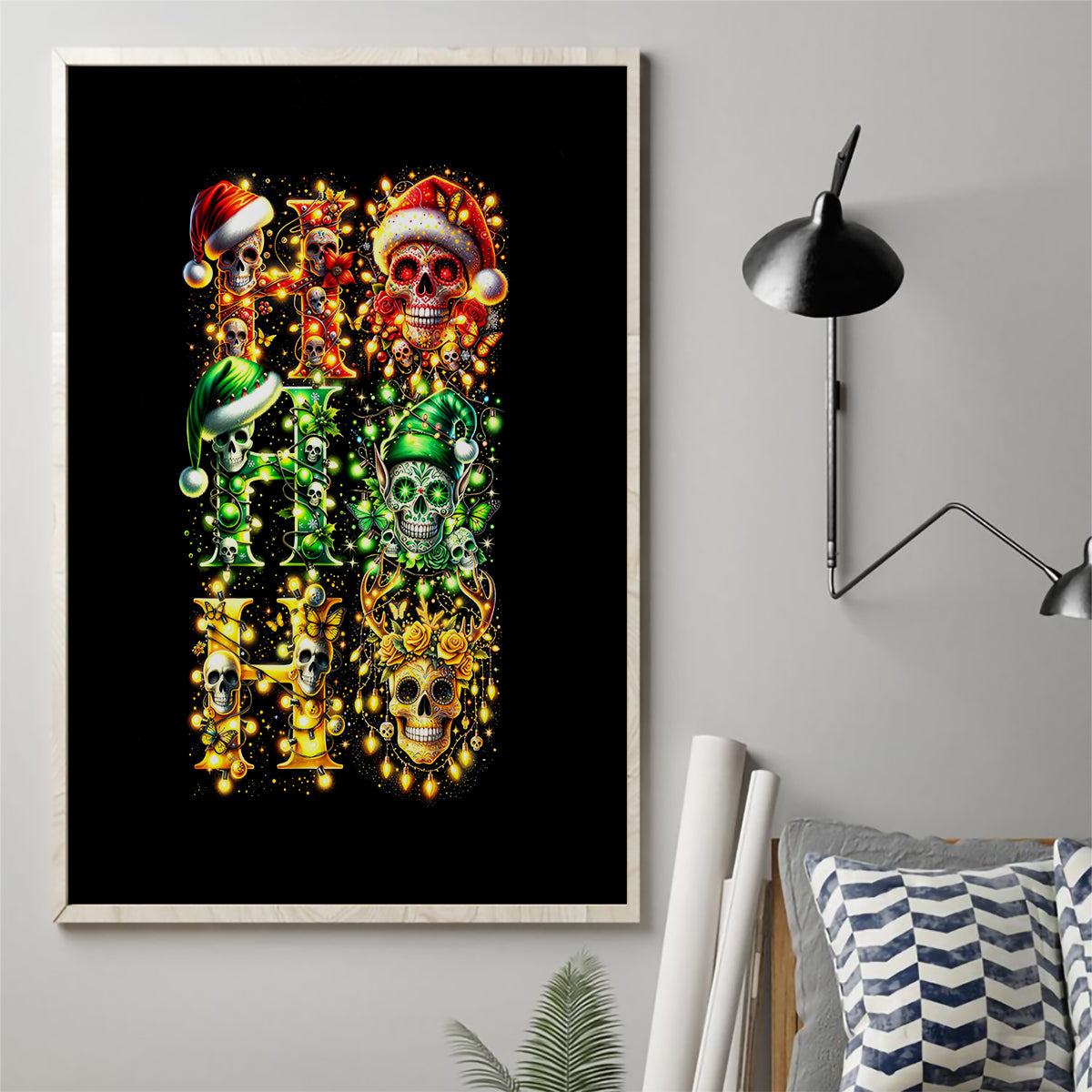 Sugar Skull Santa Canvas Wall Art Sugar Skull Ho Ho Ho - Wonder Print Shop
