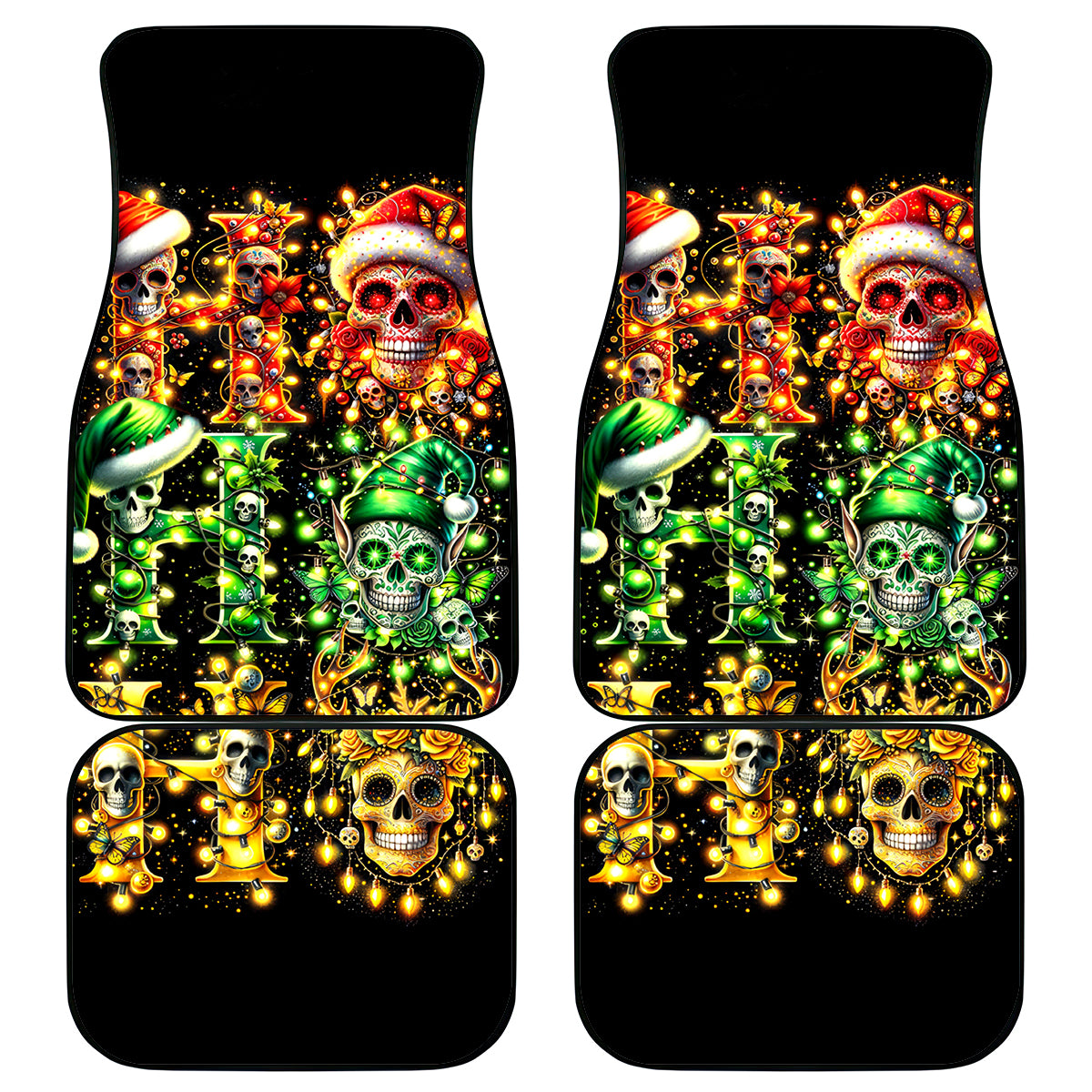 Sugar Skull Santa Car Mats Sugar Skull Ho Ho Ho - Wonder Print Shop