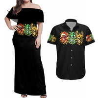Sugar Skull Santa Couples Matching Off Shoulder Maxi Dress and Hawaiian Shirt Sugar Skull Ho Ho Ho - Wonder Print Shop
