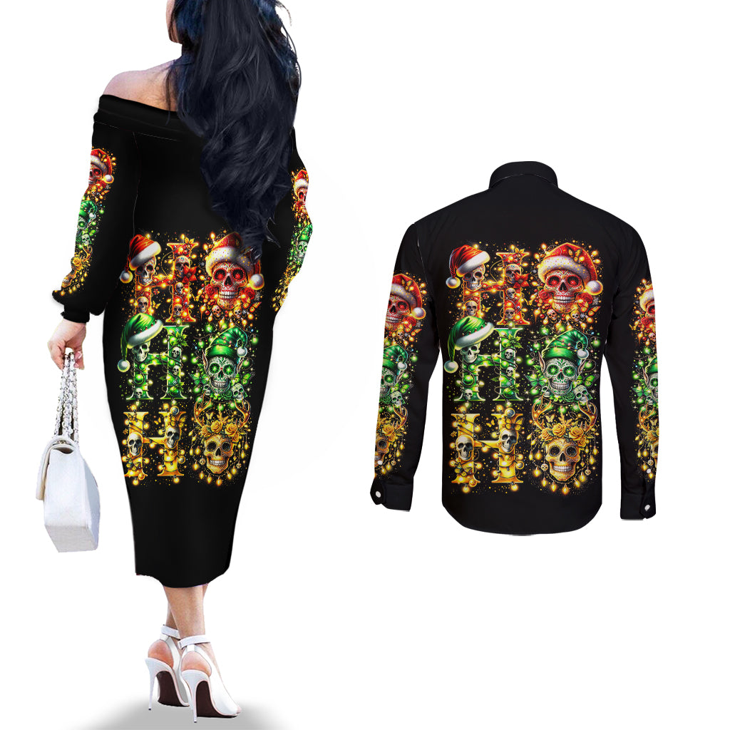 sugar-skull-santa-couples-matching-off-the-shoulder-long-sleeve-dress-and-long-sleeve-button-shirt-sugar-skull-ho-ho-ho