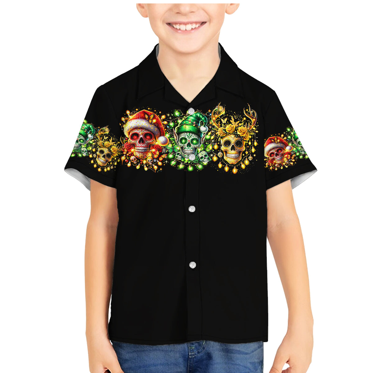 Sugar Skull Santa Family Matching Mermaid Dress and Hawaiian Shirt Sugar Skull Ho Ho Ho - Wonder Print Shop