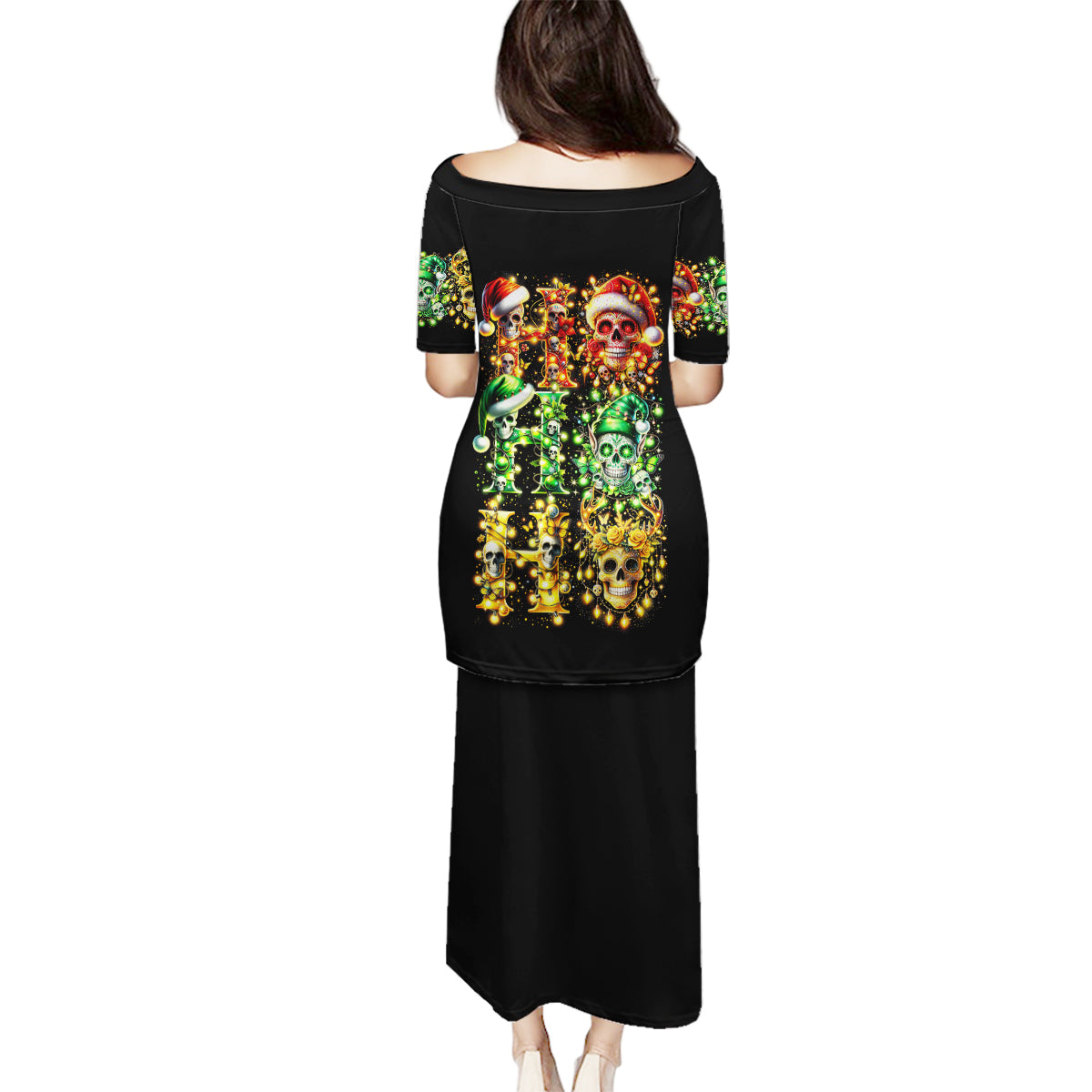 Sugar Skull Santa Family Matching Puletasi Dress and Hawaiian Shirt Sugar Skull Ho Ho Ho - Wonder Print Shop