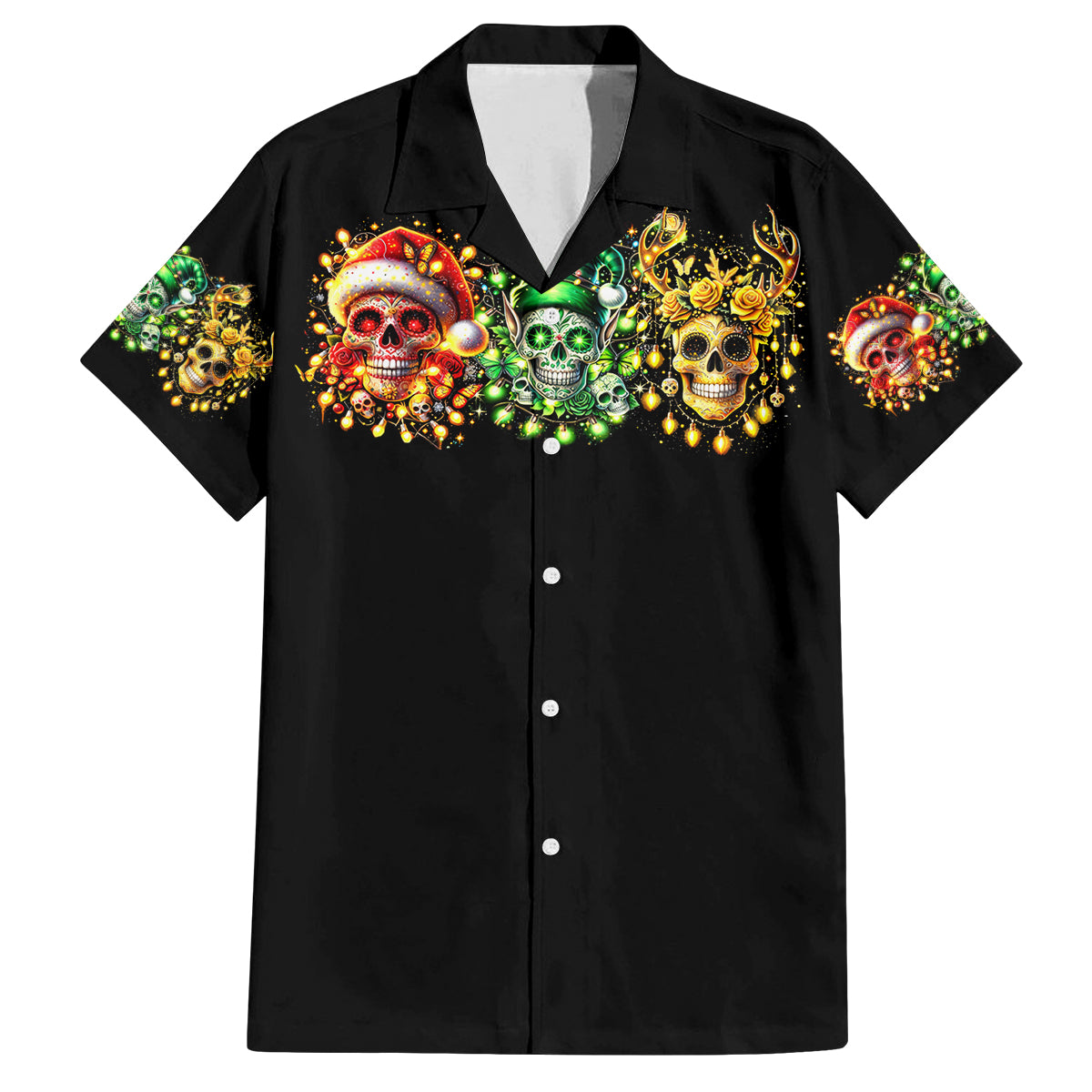 Sugar Skull Santa Family Matching Summer Maxi Dress and Hawaiian Shirt Sugar Skull Ho Ho Ho - Wonder Print Shop