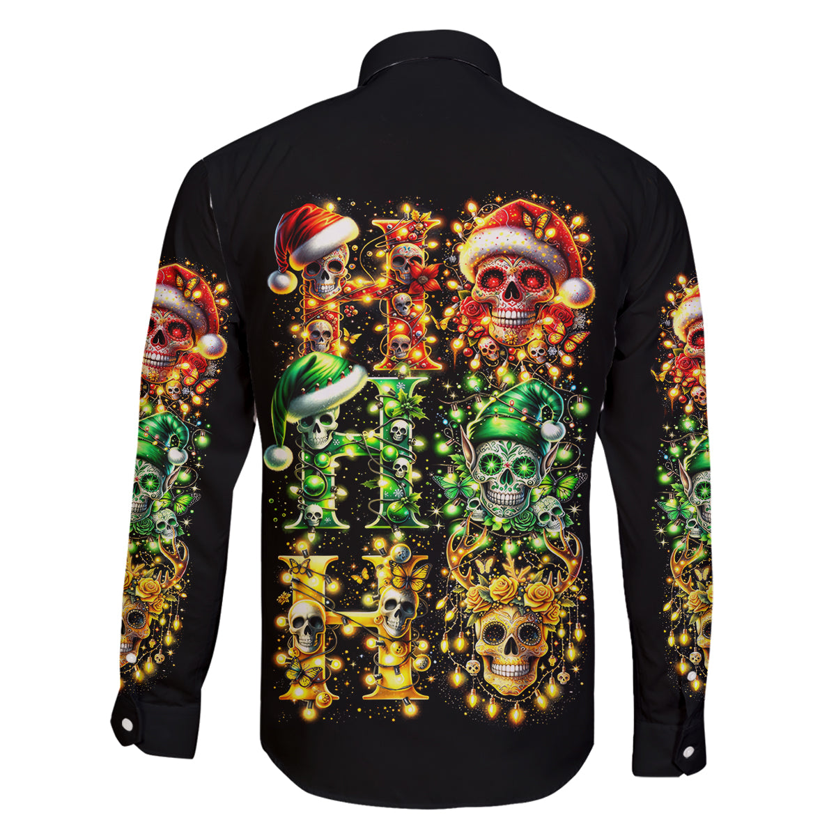 Sugar Skull Santa Family Matching Tank Maxi Dress and Hawaiian Shirt Sugar Skull Ho Ho Ho - Wonder Print Shop