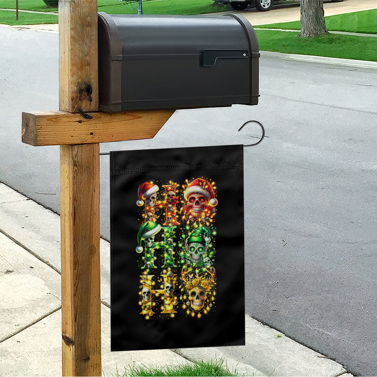 Sugar Skull Santa Garden Flag Sugar Skull Ho Ho Ho - Wonder Print Shop