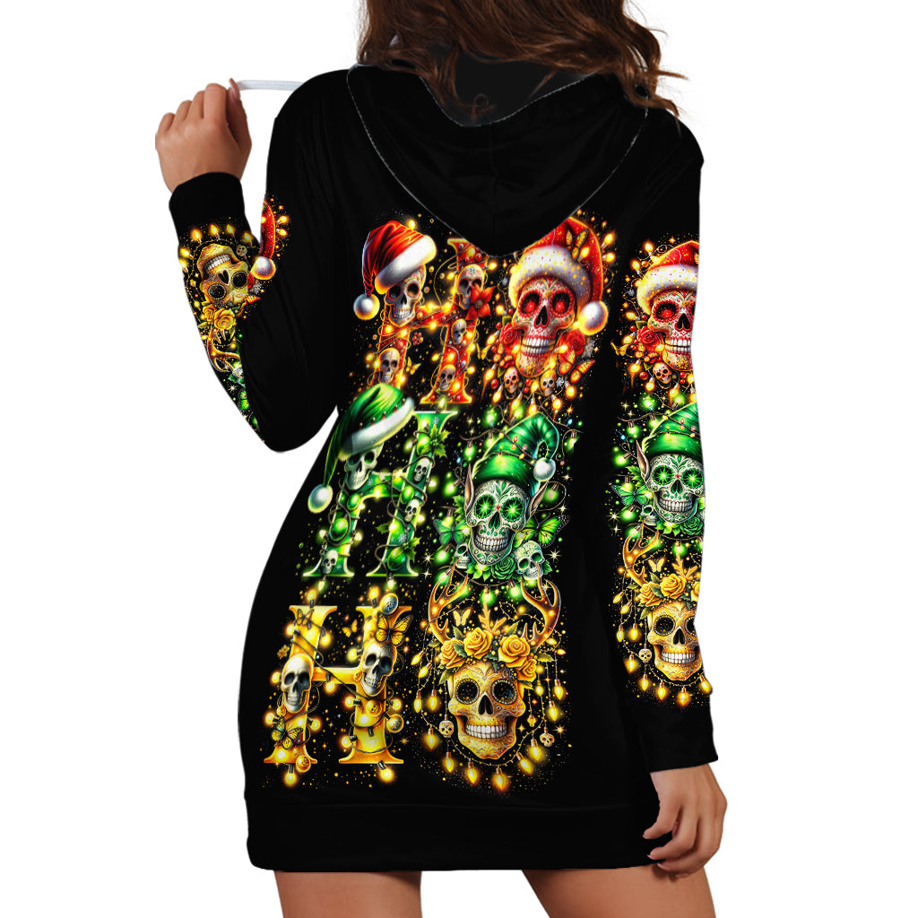 Sugar Skull Santa Hoodie Dress Sugar Skull Ho Ho Ho - Wonder Print Shop