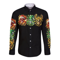 Sugar Skull Santa Long Sleeve Button Shirt Sugar Skull Ho Ho Ho - Wonder Print Shop