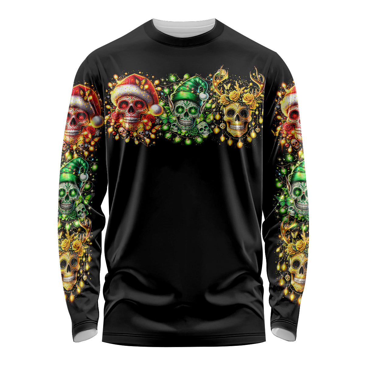 Sugar Skull Santa Long Sleeve Shirt Sugar Skull Ho Ho Ho - Wonder Print Shop