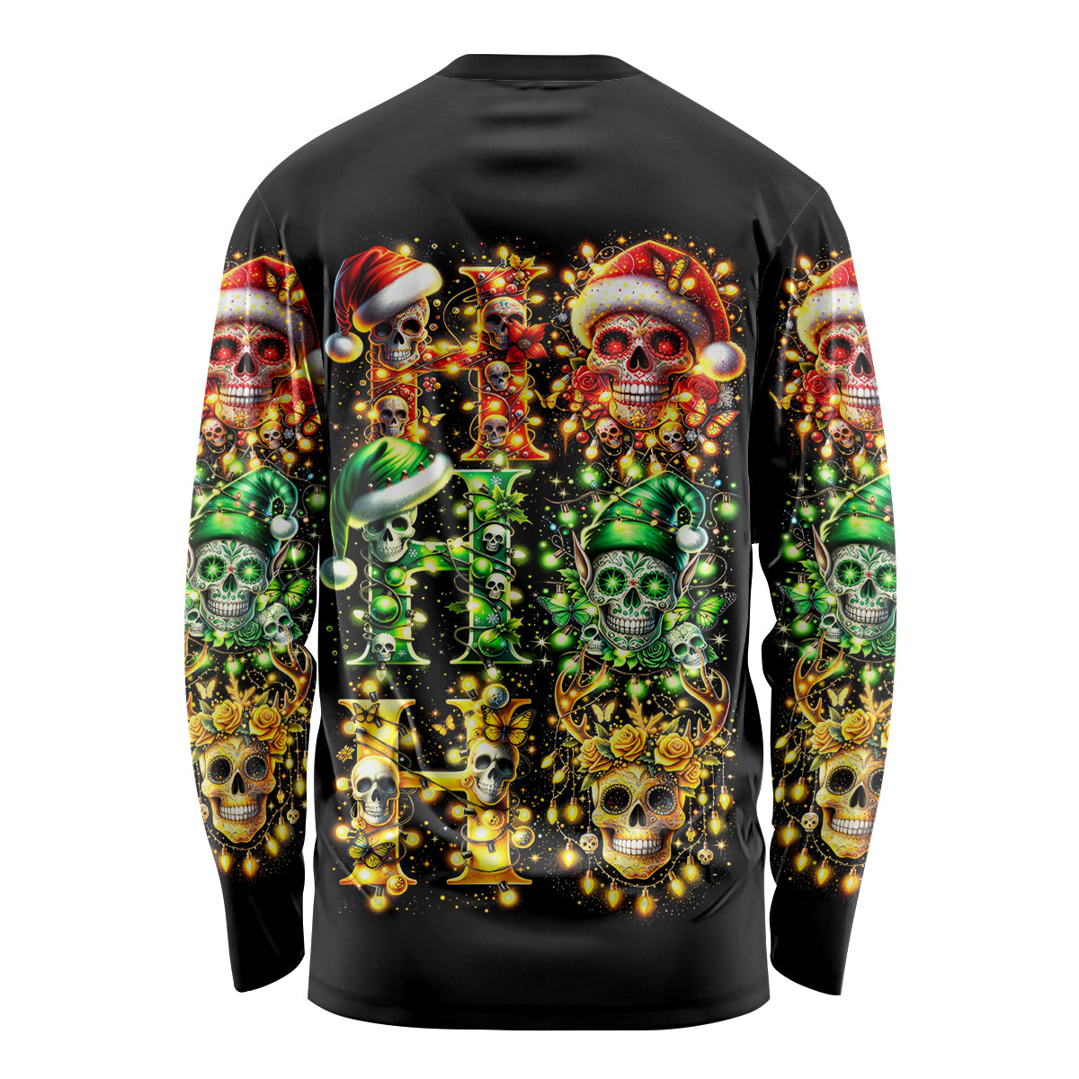 Sugar Skull Santa Long Sleeve Shirt Sugar Skull Ho Ho Ho - Wonder Print Shop