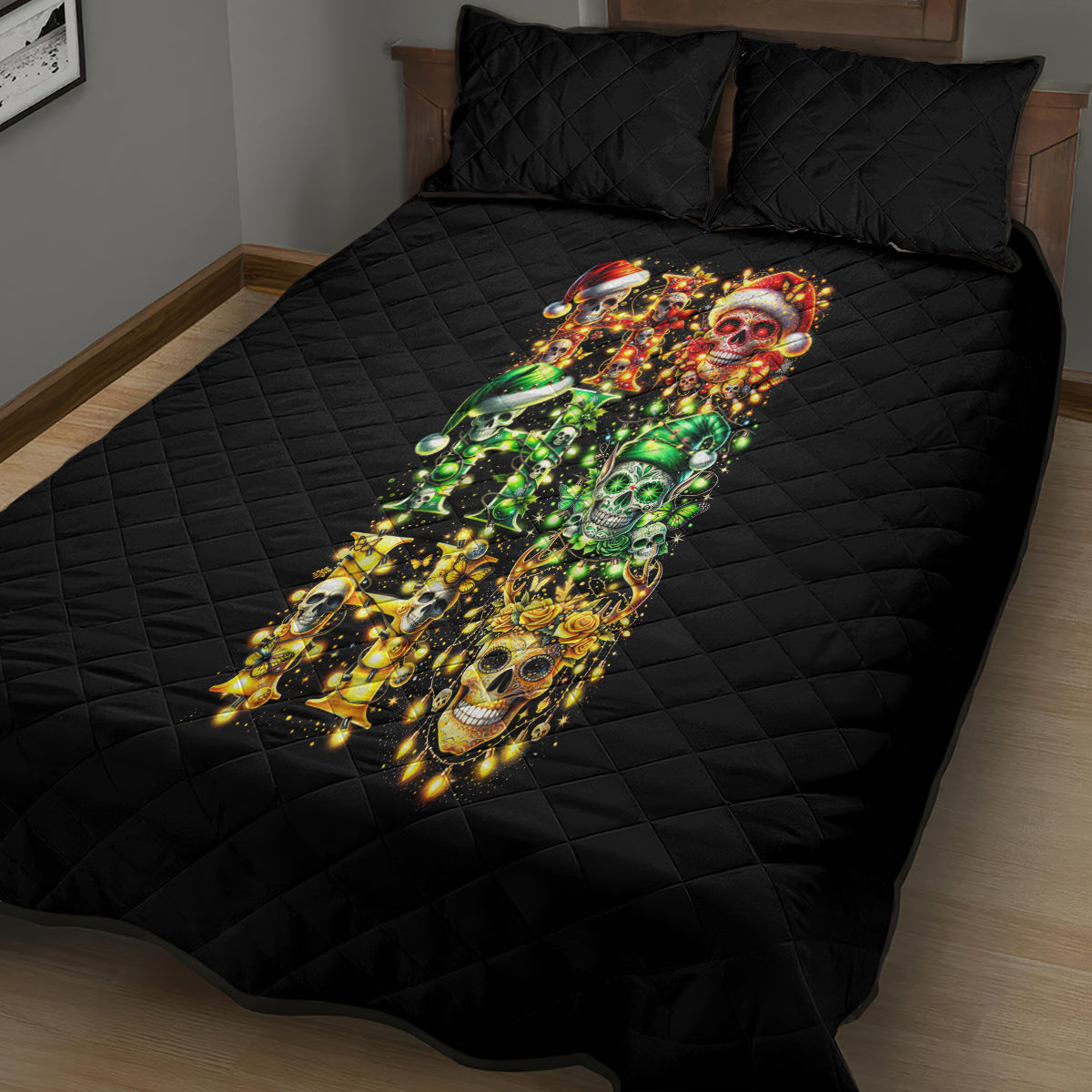 Sugar Skull Santa Quilt Bed Set Sugar Skull Ho Ho Ho - Wonder Print Shop