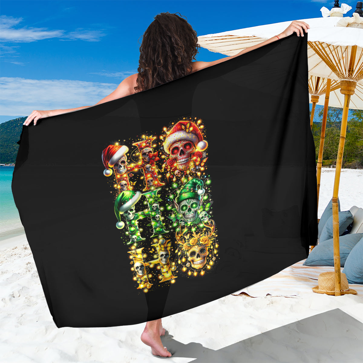Sugar Skull Santa Sarong Sugar Skull Ho Ho Ho - Wonder Print Shop