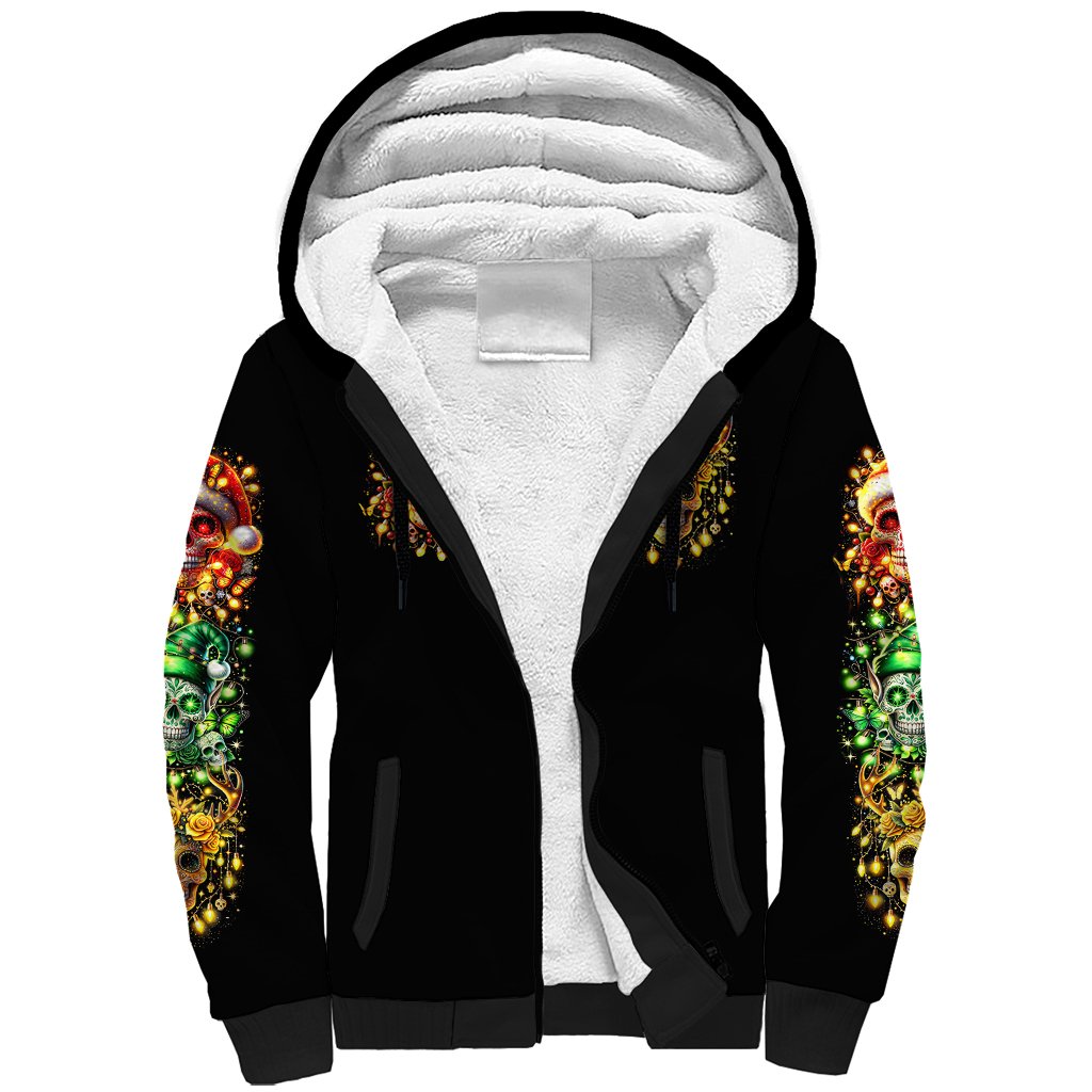Sugar Skull Santa Sherpa Hoodie Sugar Skull Ho Ho Ho - Wonder Print Shop