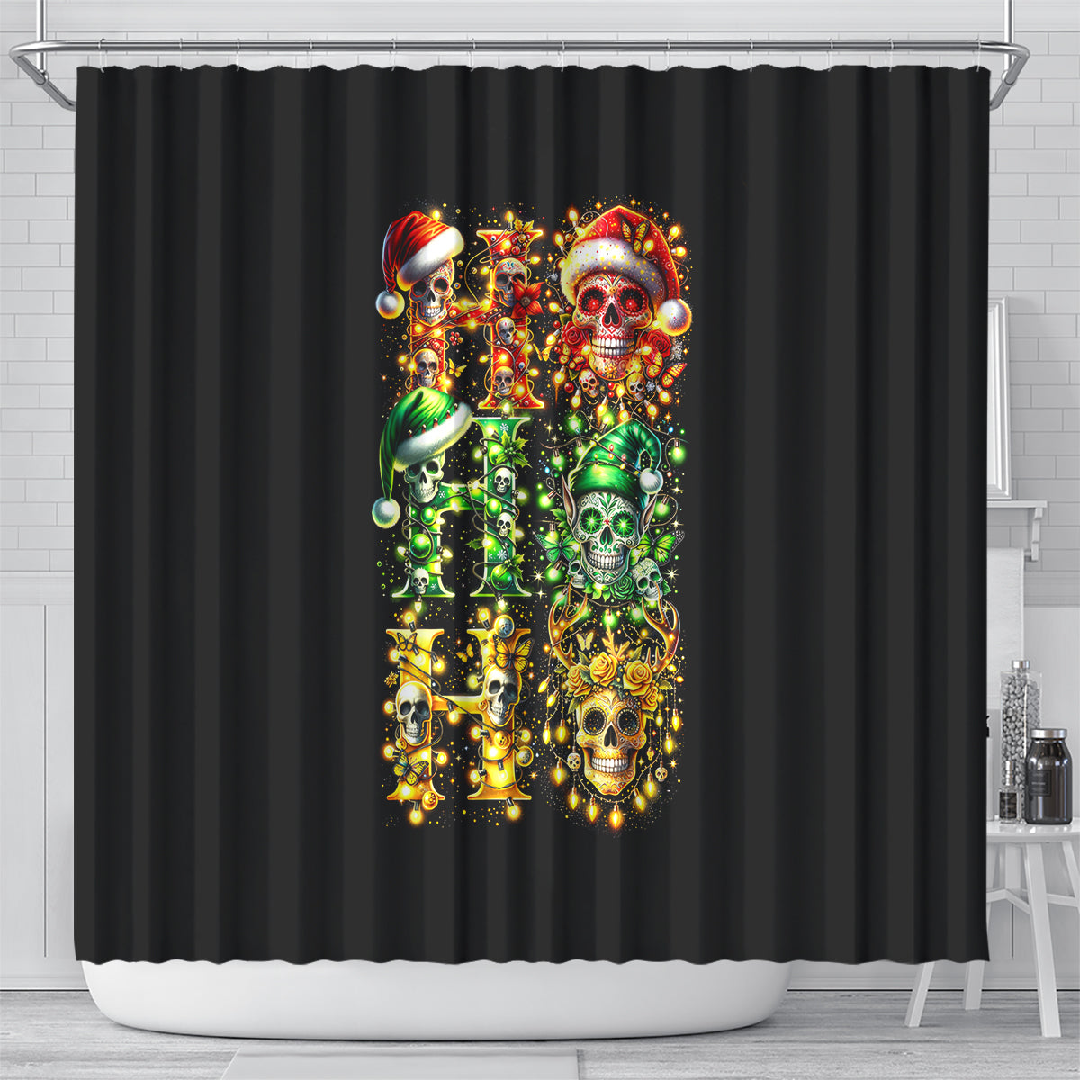 sugar-skull-santa-shower-curtain-sugar-skull-ho-ho-ho