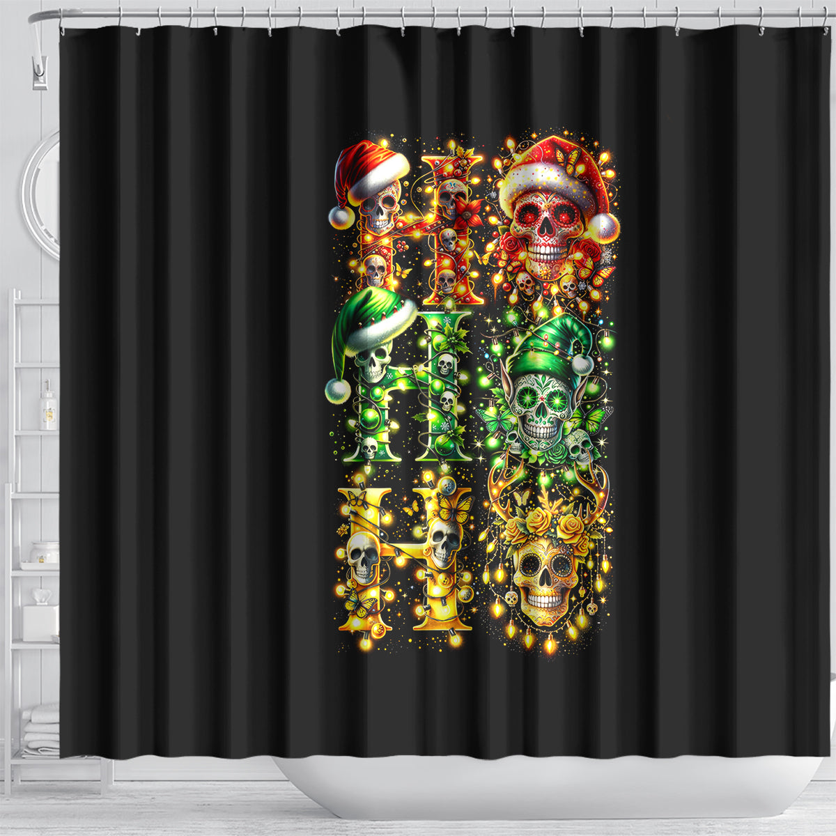 sugar-skull-santa-shower-curtain-sugar-skull-ho-ho-ho
