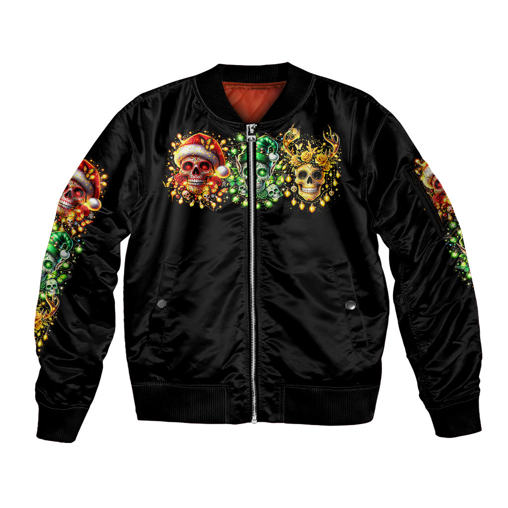 Sugar Skull Santa Sleeve Zip Bomber Jacket Sugar Skull Ho Ho Ho - Wonder Print Shop