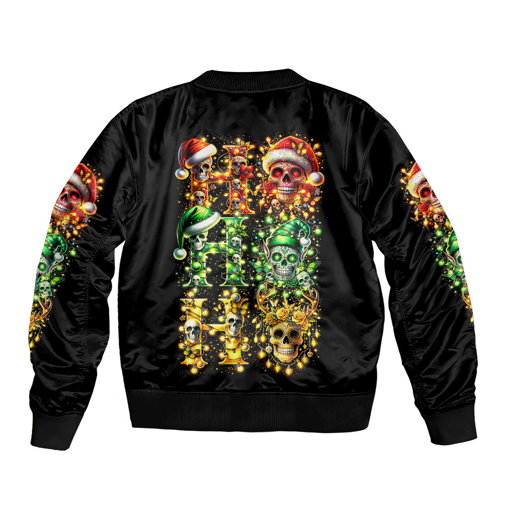 Sugar Skull Santa Sleeve Zip Bomber Jacket Sugar Skull Ho Ho Ho - Wonder Print Shop