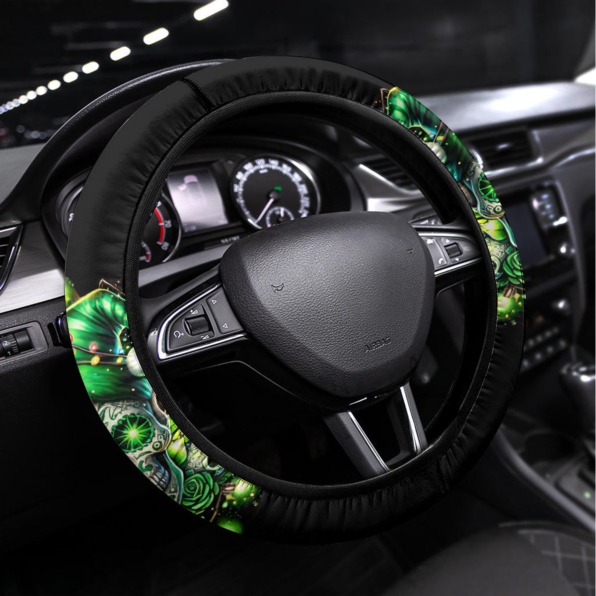 Sugar Skull Santa Steering Wheel Cover Sugar Skull Ho Ho Ho - Wonder Print Shop