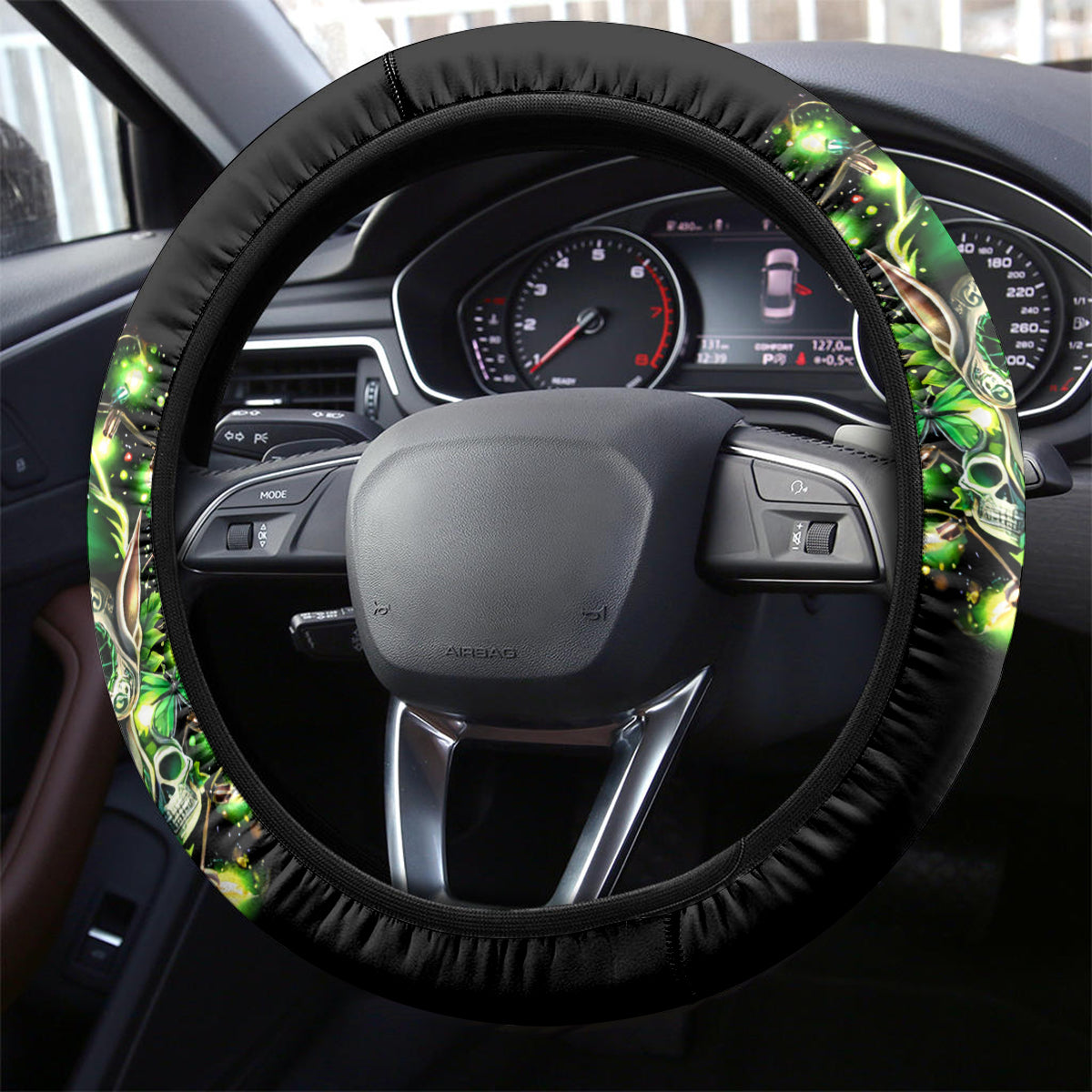 Sugar Skull Santa Steering Wheel Cover Sugar Skull Ho Ho Ho - Wonder Print Shop