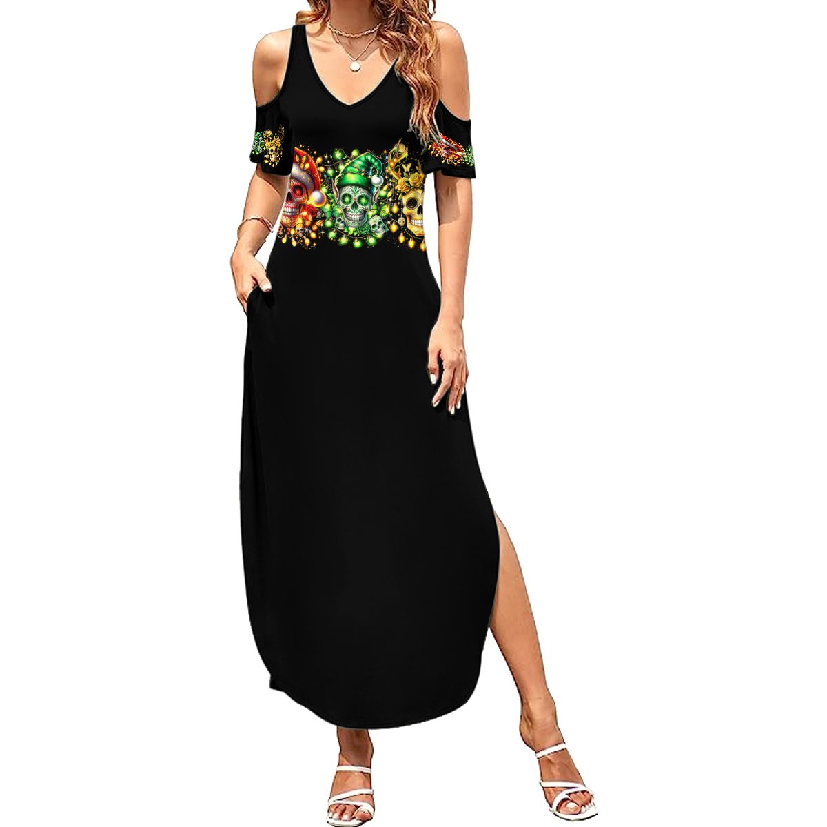 Sugar Skull Santa Summer Maxi Dress Sugar Skull Ho Ho Ho - Wonder Print Shop