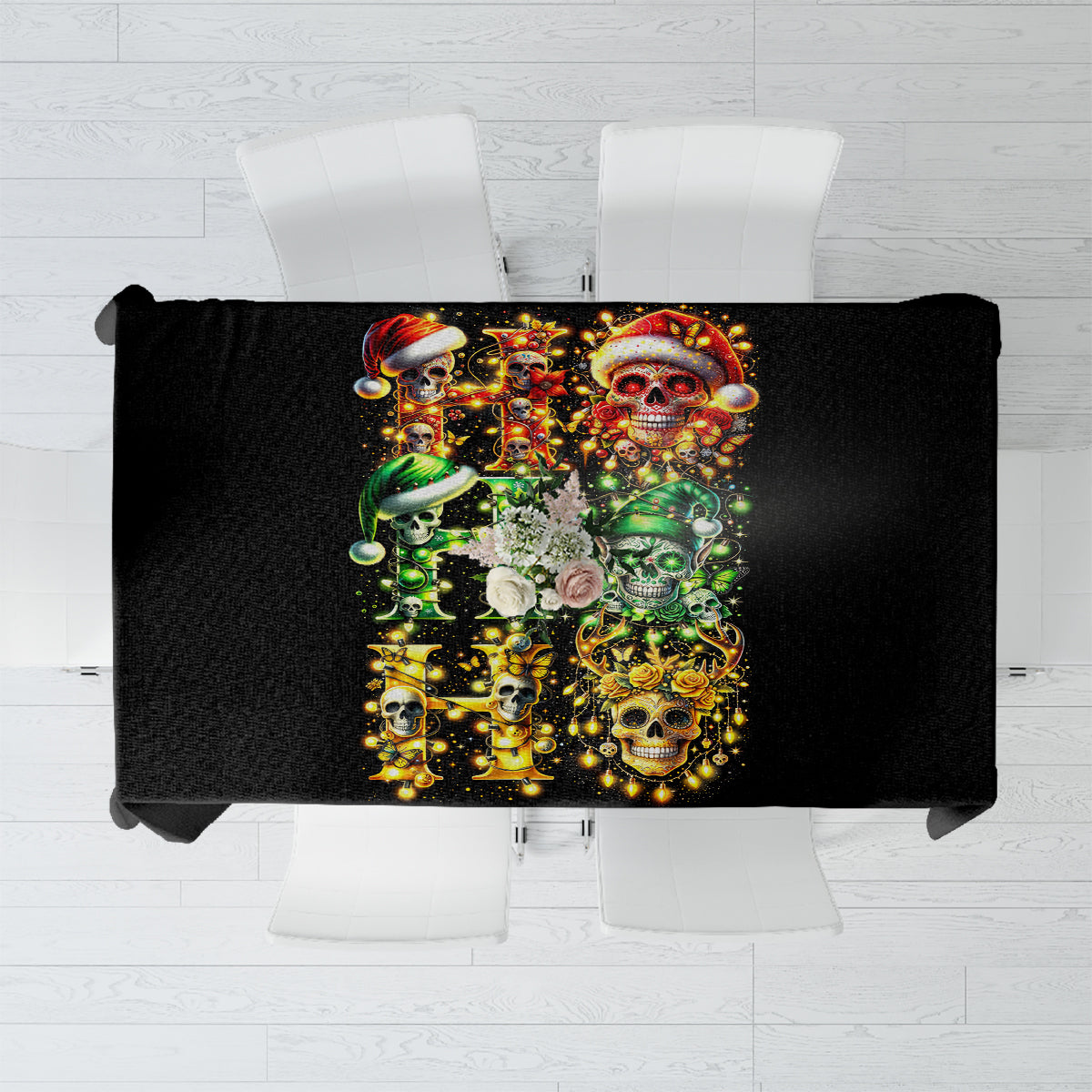 Sugar Skull Santa Tablecloth Sugar Skull Ho Ho Ho - Wonder Print Shop