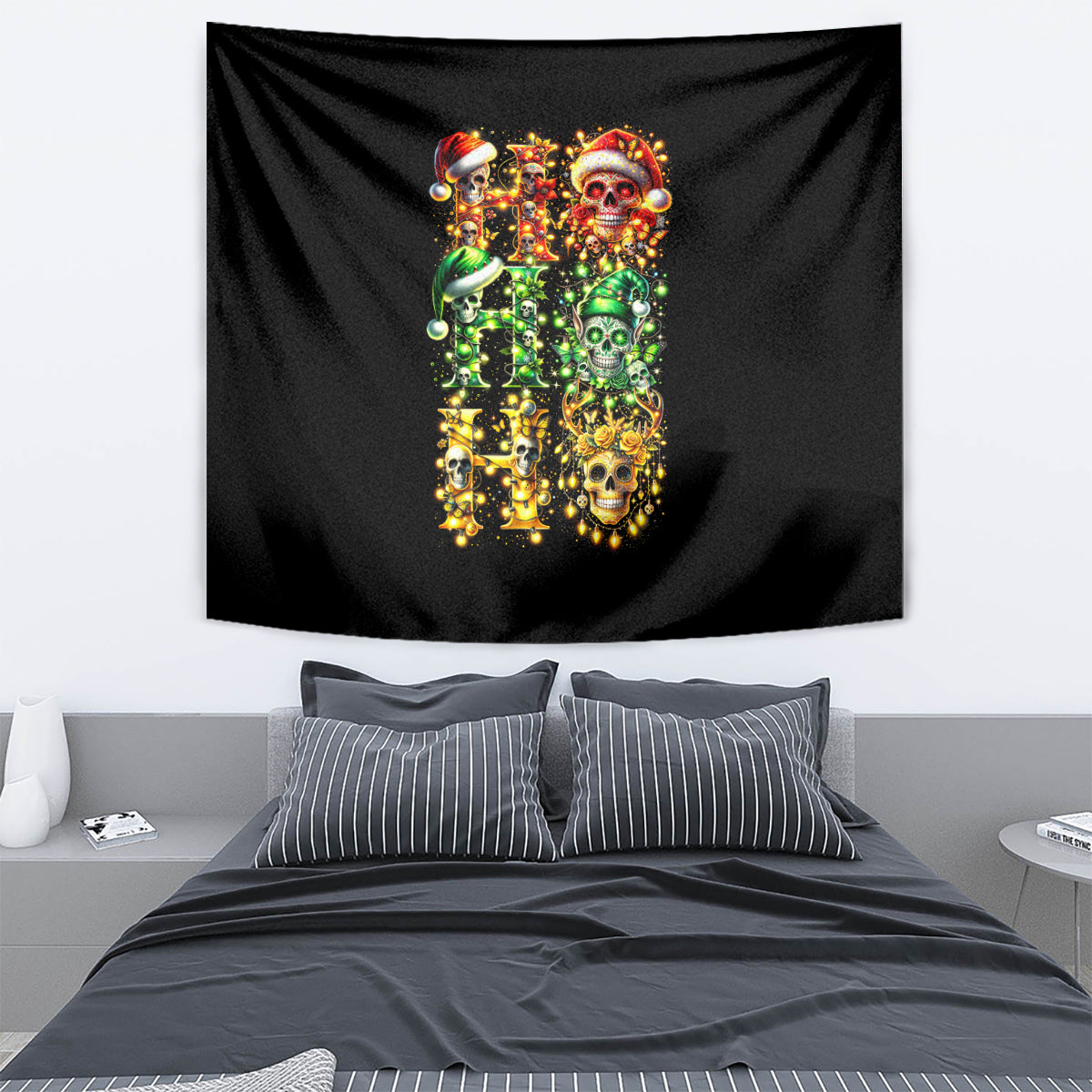 Sugar Skull Santa Tapestry Sugar Skull Ho Ho Ho - Wonder Print Shop