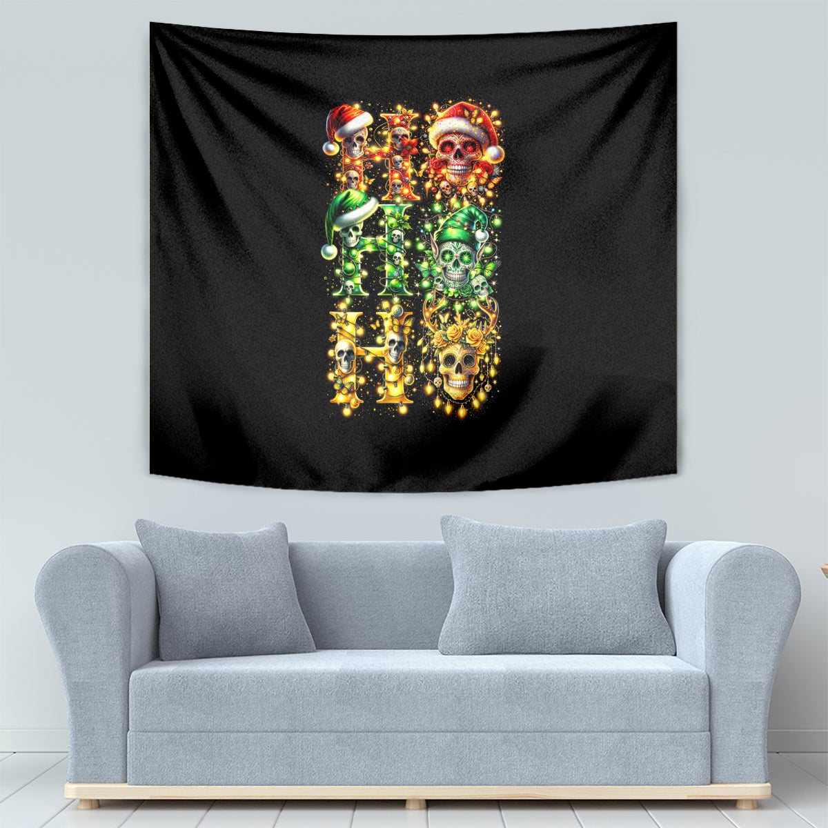 Sugar Skull Santa Tapestry Sugar Skull Ho Ho Ho - Wonder Print Shop