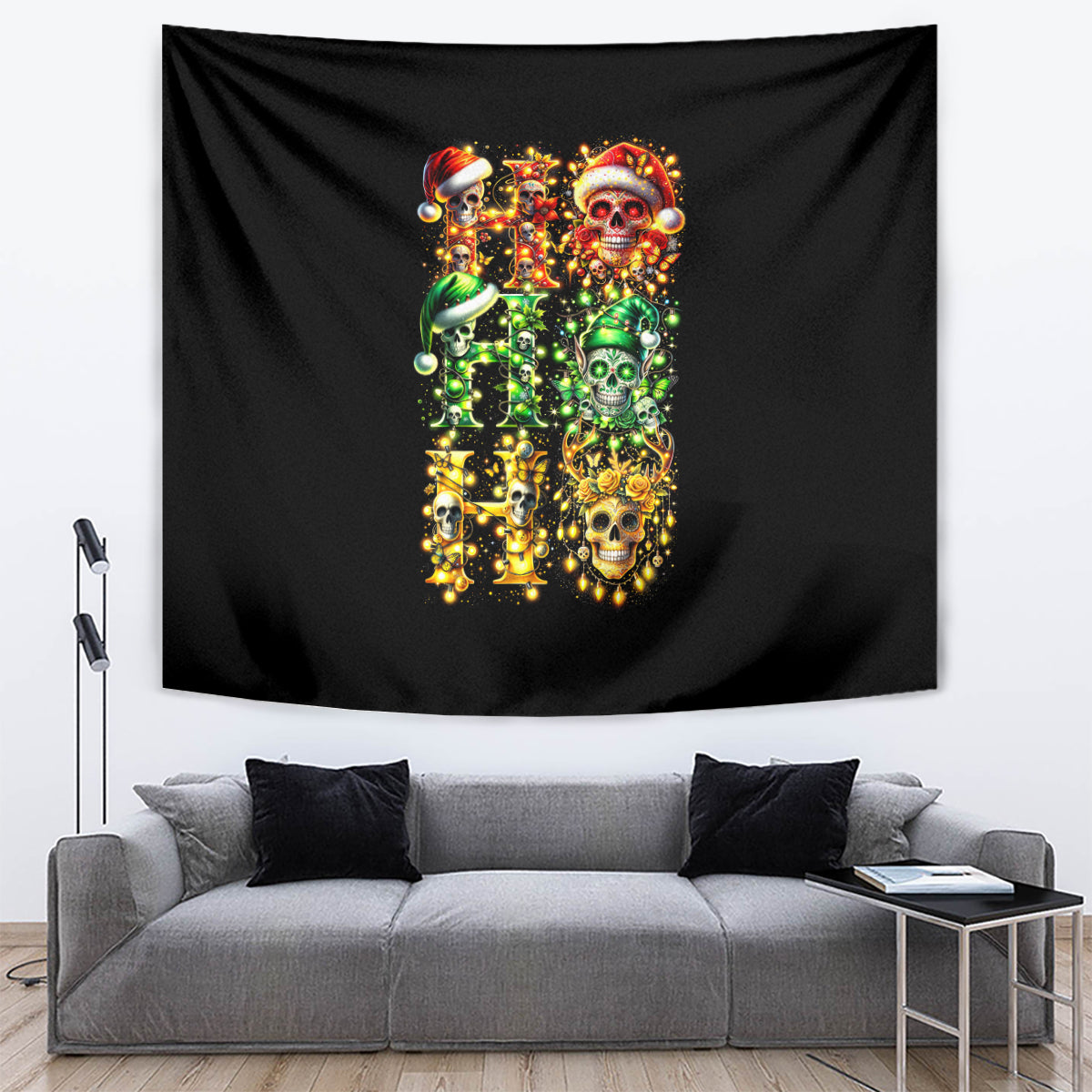 Sugar Skull Santa Tapestry Sugar Skull Ho Ho Ho - Wonder Print Shop