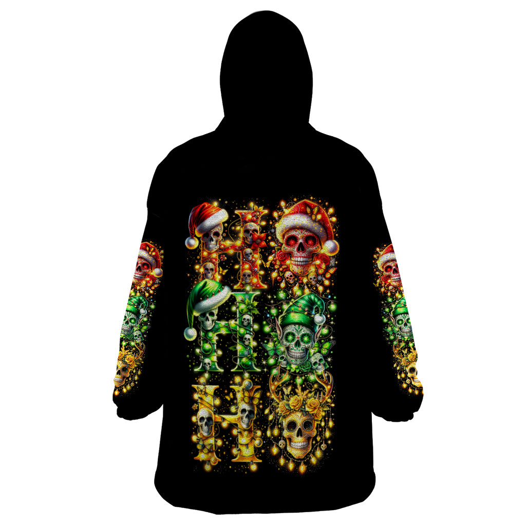 Sugar Skull Santa Wearable Blanket Hoodie Sugar Skull Ho Ho Ho - Wonder Print Shop