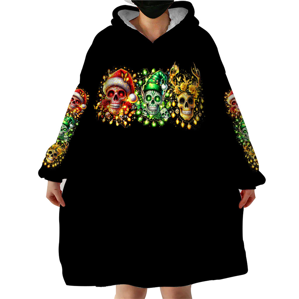 Sugar Skull Santa Wearable Blanket Hoodie Sugar Skull Ho Ho Ho - Wonder Print Shop