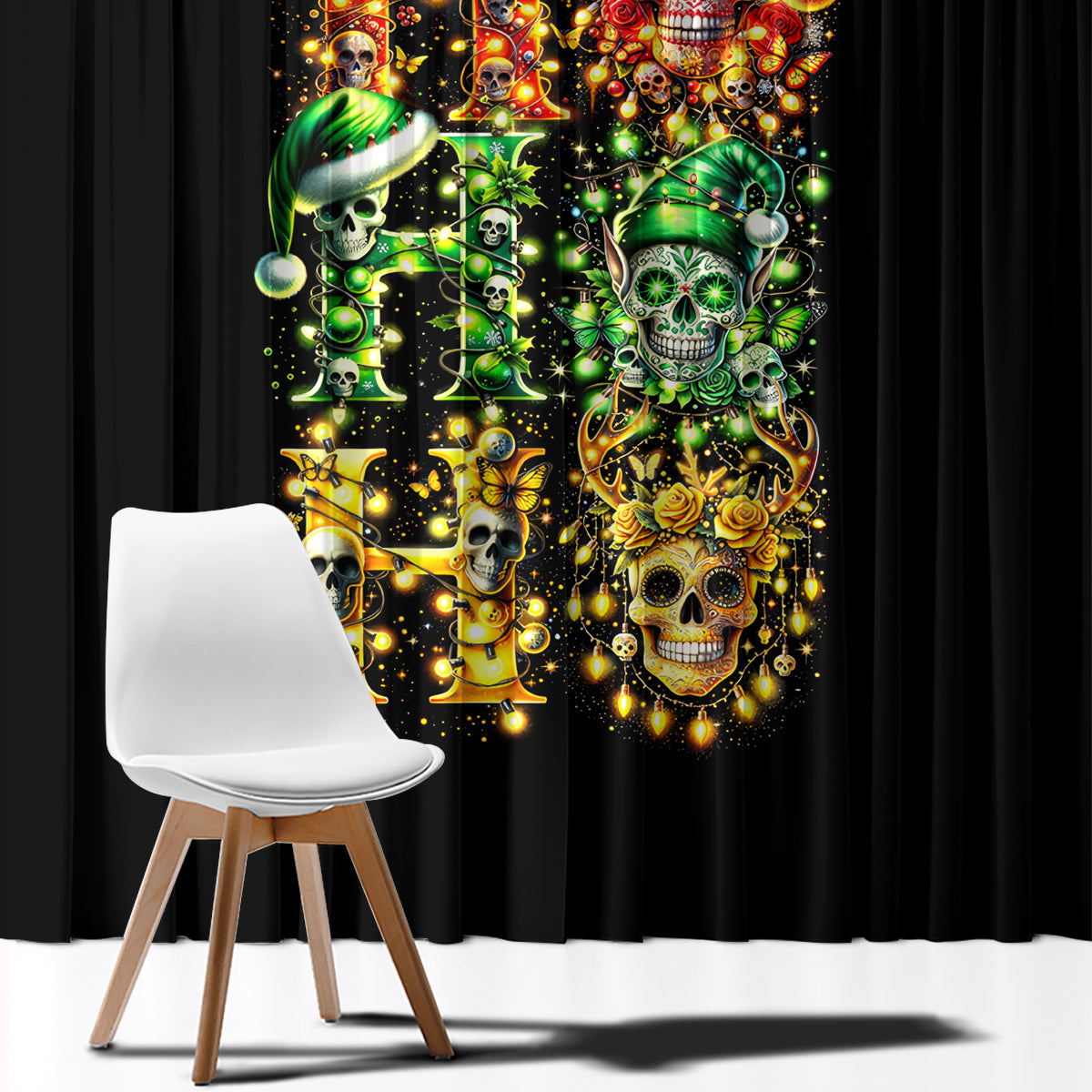 Sugar Skull Santa Window Curtain Sugar Skull Ho Ho Ho - Wonder Print Shop