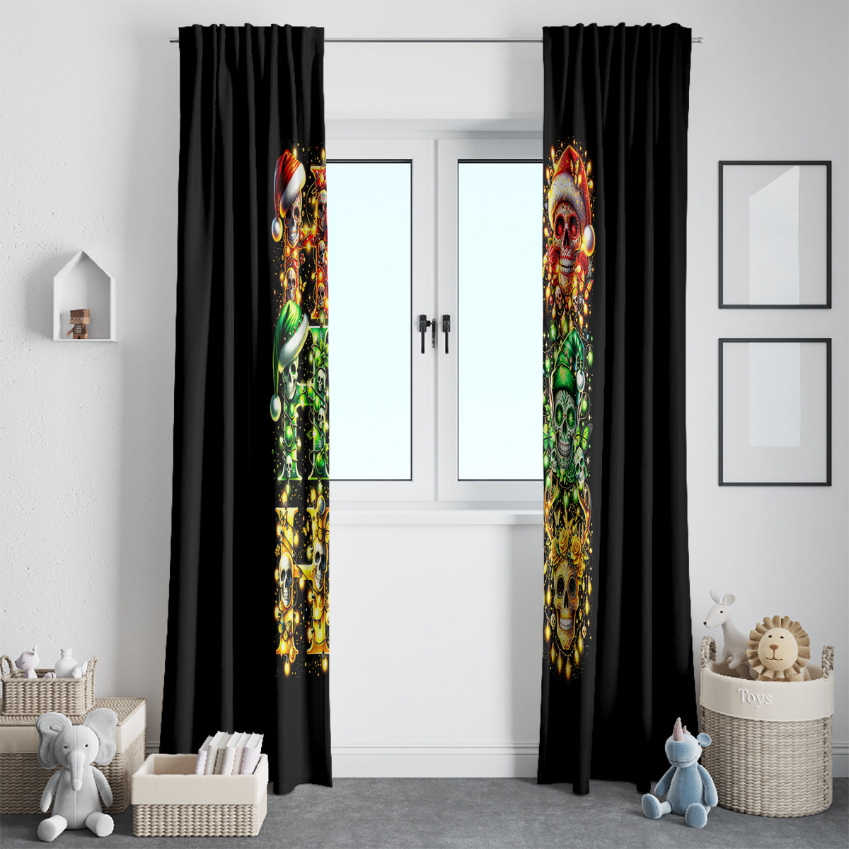Sugar Skull Santa Window Curtain Sugar Skull Ho Ho Ho - Wonder Print Shop