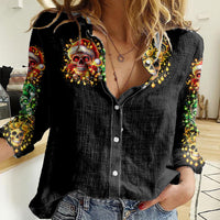 Sugar Skull Santa Women Casual Shirt Sugar Skull Ho Ho Ho - Wonder Print Shop