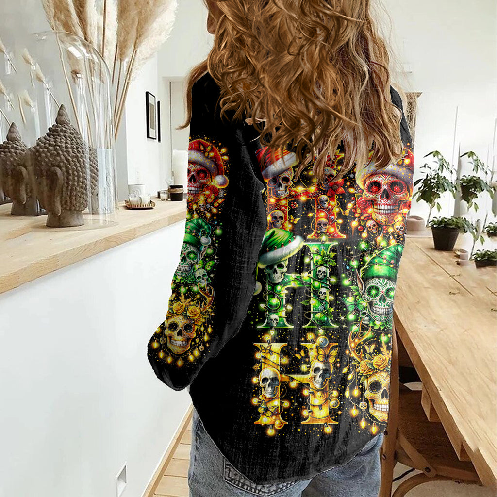 Sugar Skull Santa Women Casual Shirt Sugar Skull Ho Ho Ho - Wonder Print Shop