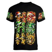 Sugar Skull Santa Women V Neck T Shirt Sugar Skull Ho Ho Ho - Wonder Print Shop