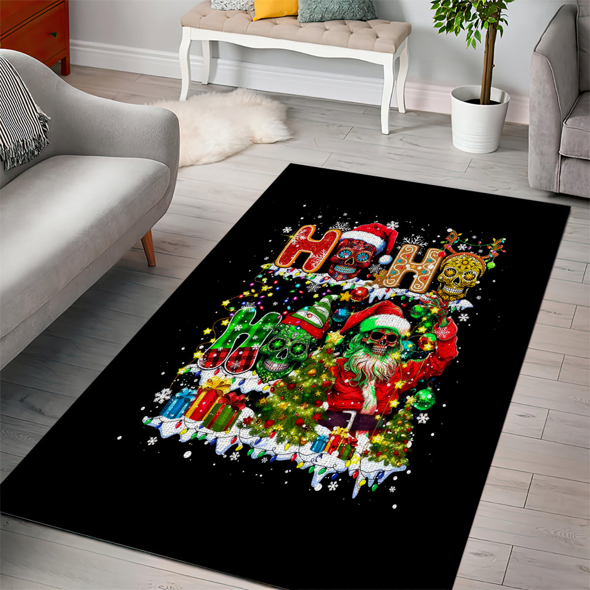 Skeleton Santa Claus Area Rug Sugar Santa Claus Ho Ho Ho - Wonder Print Shop