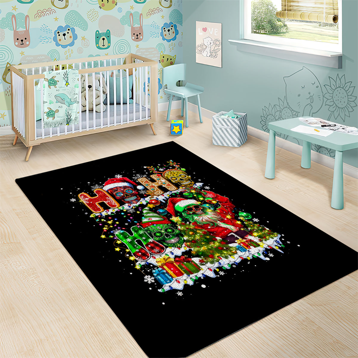 Skeleton Santa Claus Area Rug Sugar Santa Claus Ho Ho Ho - Wonder Print Shop