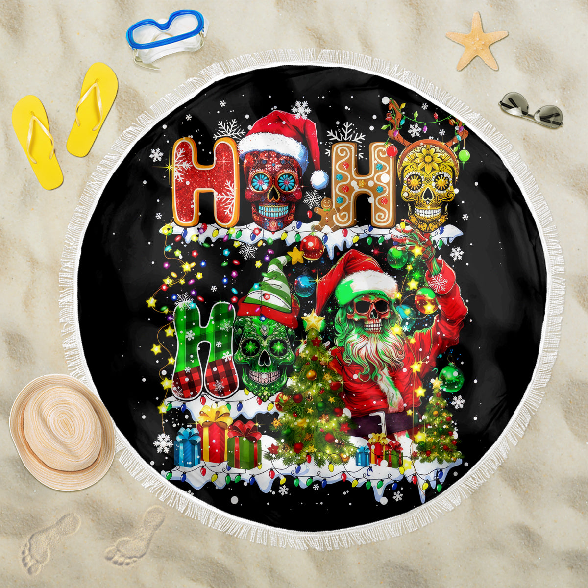Skeleton Santa Claus Beach Blanket Sugar Santa Claus Ho Ho Ho - Wonder Print Shop
