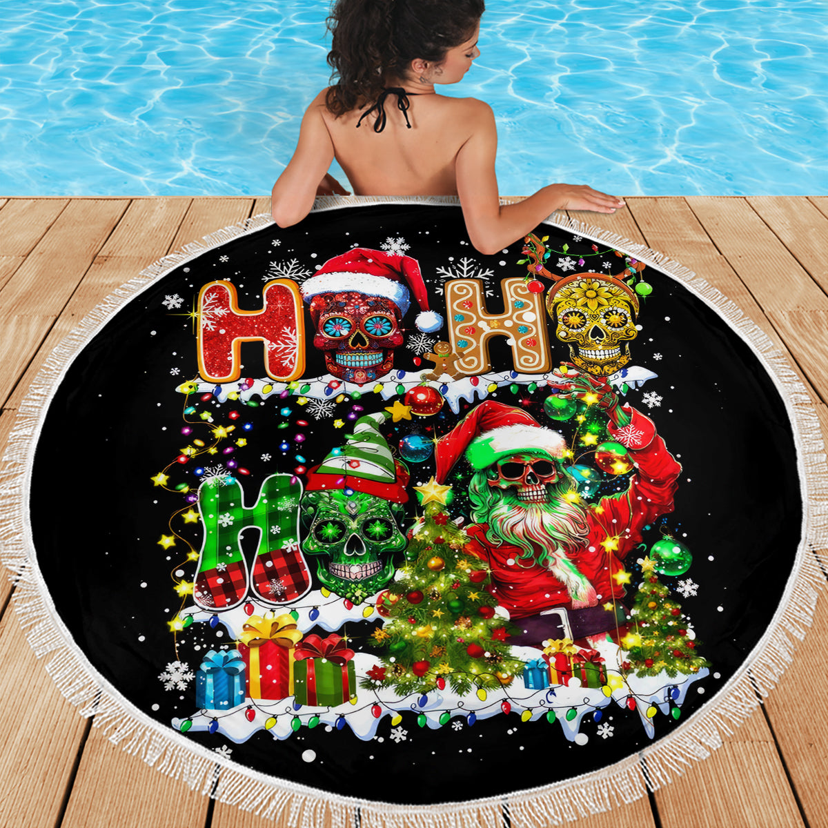 Skeleton Santa Claus Beach Blanket Sugar Santa Claus Ho Ho Ho - Wonder Print Shop