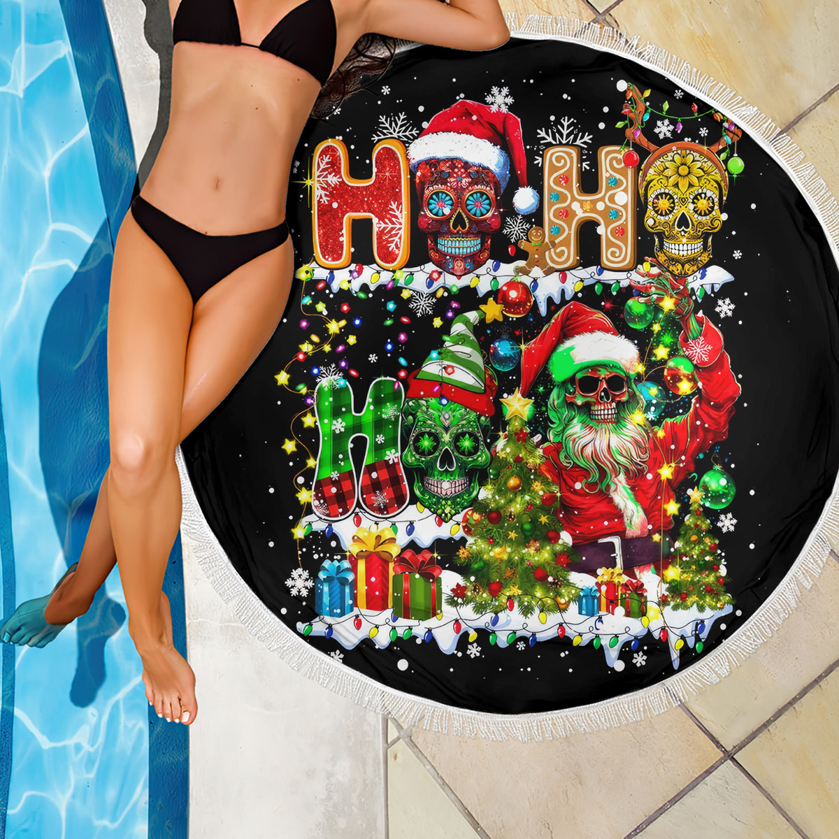 Skeleton Santa Claus Beach Blanket Sugar Santa Claus Ho Ho Ho - Wonder Print Shop