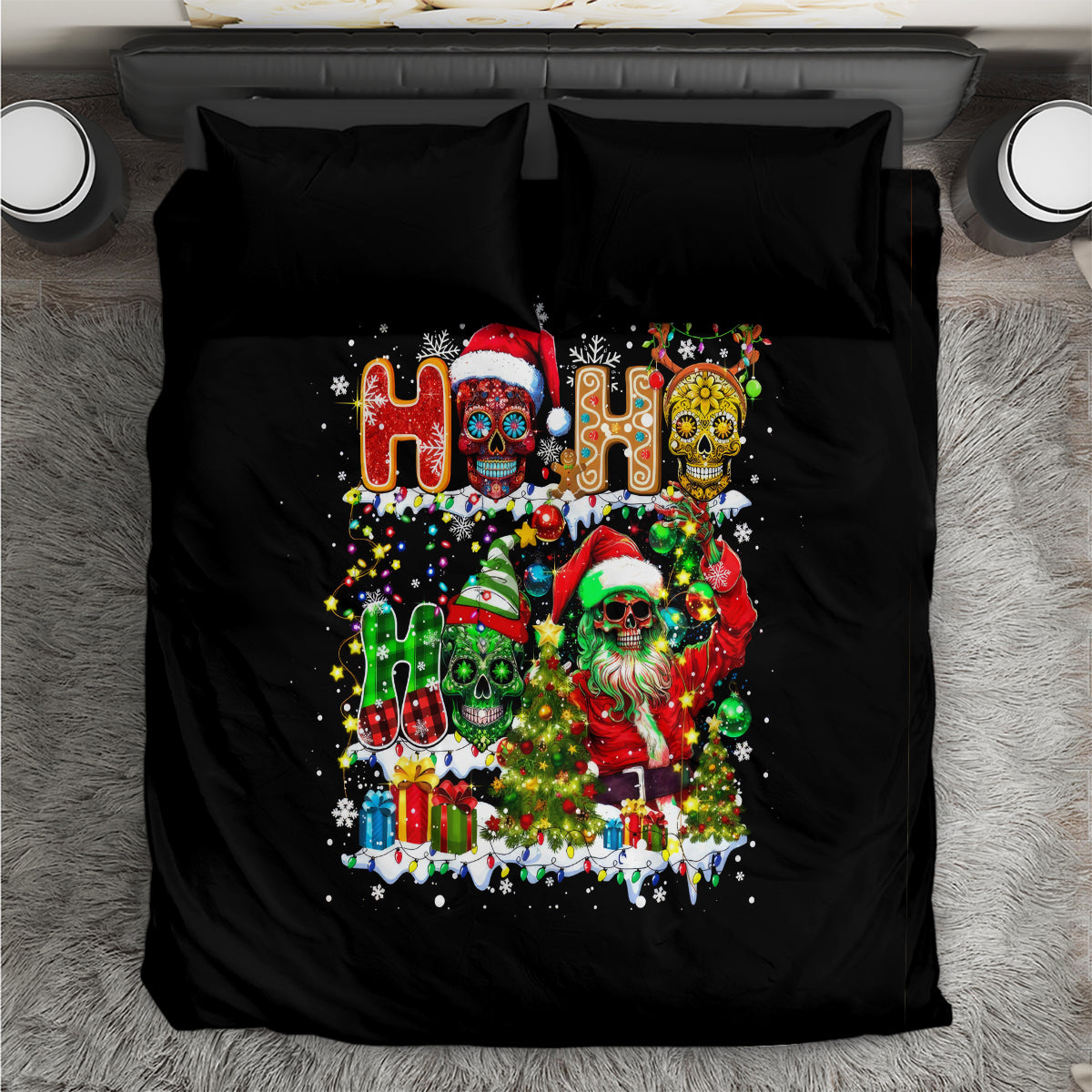 Skeleton Santa Claus Bedding Set Sugar Santa Claus Ho Ho Ho - Wonder Print Shop