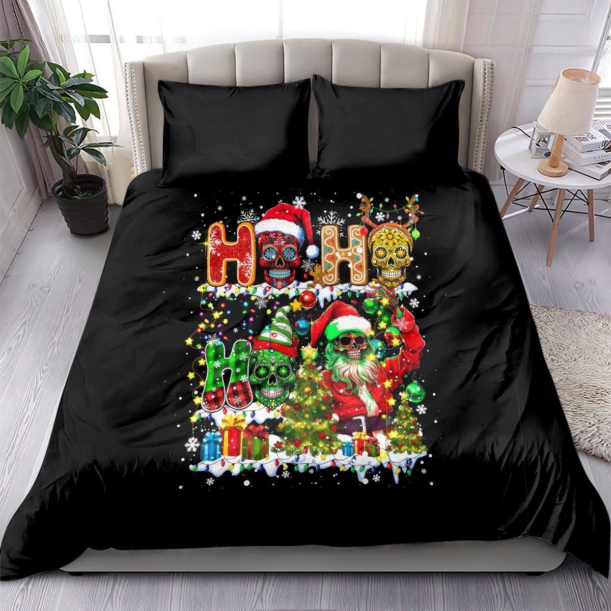 Skeleton Santa Claus Bedding Set Sugar Santa Claus Ho Ho Ho - Wonder Print Shop