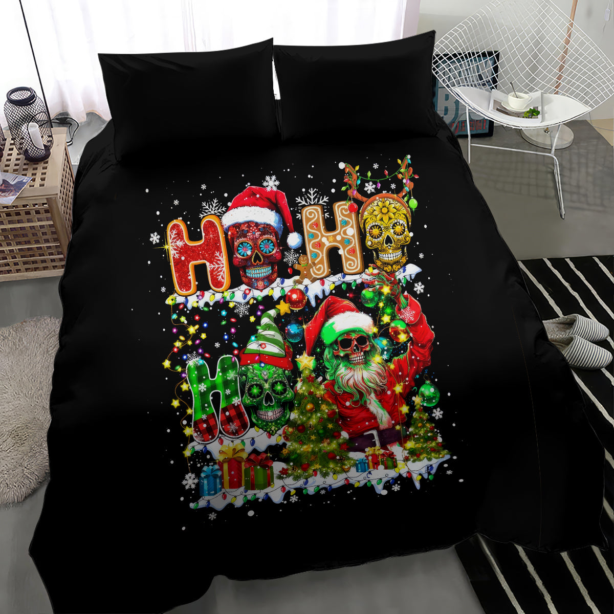 Skeleton Santa Claus Bedding Set Sugar Santa Claus Ho Ho Ho - Wonder Print Shop