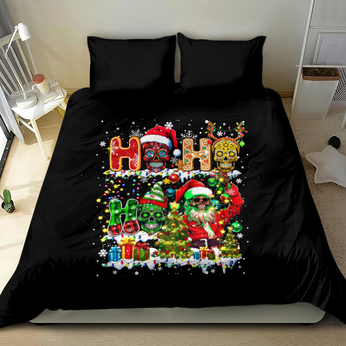 Skeleton Santa Claus Bedding Set Sugar Santa Claus Ho Ho Ho - Wonder Print Shop