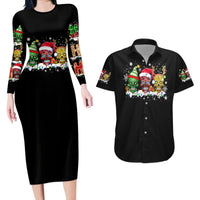 Skeleton Santa Claus Couples Matching Long Sleeve Bodycon Dress and Hawaiian Shirt Sugar Santa Claus Ho Ho Ho - Wonder Print Shop